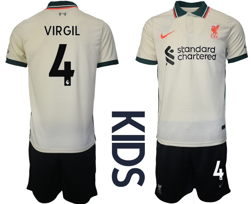Youth 2021-2022 Club Liverpool away cream #4 Soccer Jersey->youth soccer jersey->Youth Jersey